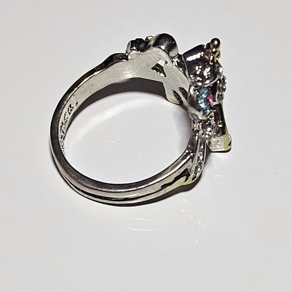 Silver Tone Unicorn You Are Magical Pastel Rhinestone Ring Size 6